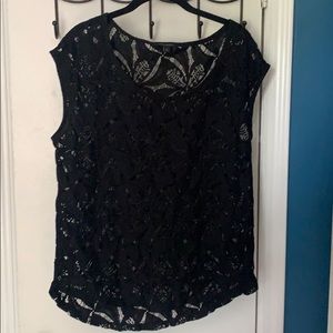 Black lace cap sleeved sheer blouse